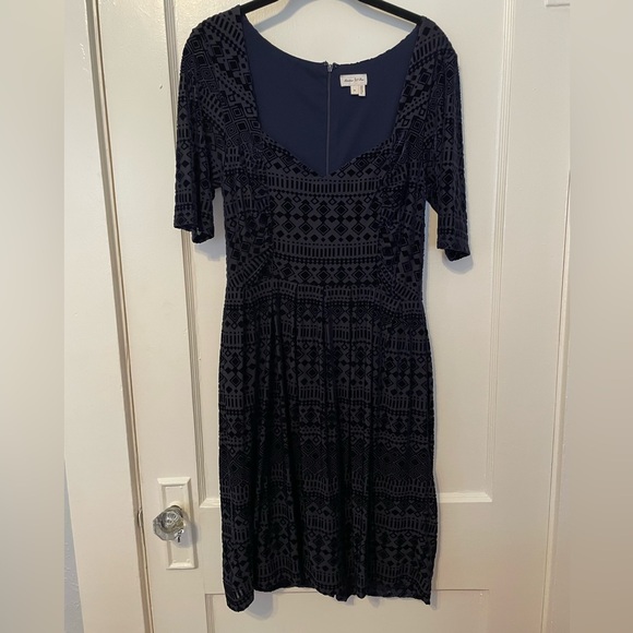 Anthro Meadow Rue Navy Velvet Patterned Dresss - Picture 1 of 5